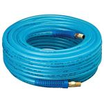 Amflo 12-100E Blue 300 PSI Polyurethane Air Hose 1/4" x 100' with 1/4" MNPT Swivel Ends and Bend Restrictor Fittings