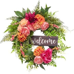 20 Inch Wreath for Front Door Spring Summer Handmade Wreaths Artificial Flowers Garland for Front Door Garden Home Decor Suitable for Inside and Outside
