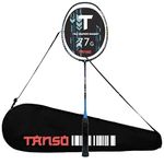 TANSO Arashi 2.0 Full Graphite Ultra Light Weight Carbon Fibre Strung Badminton Racket with Free Full Racquet Cover (77 Grams, 32 Lbs Tension, Strung with Premium Strings) (Blue)