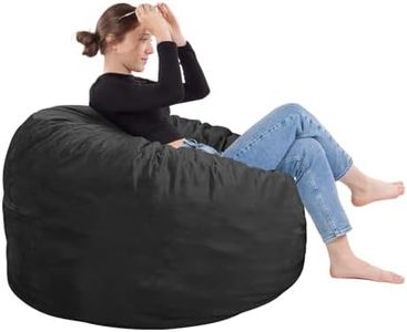 SEASXOLTE Bean Bag Chair 3Ft, Memory Foam Filled, Removable Velvet Cover, Bean Bag Chairs for Adults and Teens, Round Sofa Chair for Living Room, Bedroom and Gaming Room, Black, S003