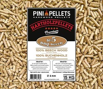 PINI Pellet di Legno Duro 100% faggio № 5 BBQ faggio 15 kg Pellet da Grill per Grigliare, Fumare, Anche per forni per Pizza a Pellet