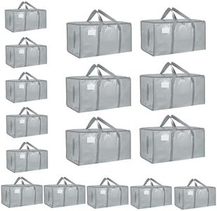 SummitFlare 16 Pack-Extra Large Heavy Duty Moving Bags - Waterproof Storage Totes with Handles & Zippers, Foldable for College Dorm, Storage (Light Gray)