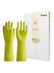 LANON 3 Pairs wahoo Skin-Friendly Cleaning Gloves, Dishwashing Kitchen Gloves with Cotton Flocked Liner, Reusable, Non-Slip, Bud Tender, Small