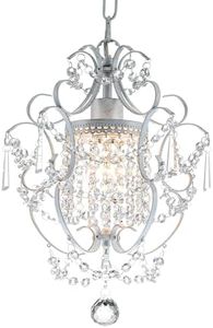 pasentel Mini Crystal Chandelier Lighting White Hanging Retro Pendant Light Fixture 1-Light Flush Mount lamp Ceiling Light for Bathroom,Vanity,Kitchen