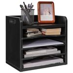 YMYNY Wood File Organizer Desktop, Paper Storage Desk Filing Rack with 3 Adjustable Shelves, 5 Tier in Tray A4 File Holder Magazine for School, Office, Portable, ‎34 x 23 x 31.5CM Black HBC006B