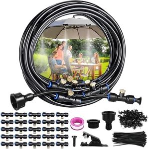 AQXONG 18M Kit D’Irrigation Système de Brumisateur Extérieur 106Pcs, avec 25 Buses de Brume avec Joint en T, Système de Refroidissement Extérieur par Brume, Brumisateur pour Terrasse, Jardin, Piscine