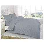 Thermal Flannelette Duvet Cover Set Double Bed with Pillowcases Plain Dyed Quilt Cover, Grey