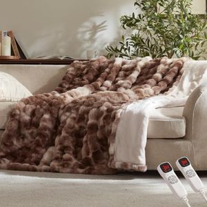 Electric Heated Blanket,84x90 Heating Queen Soft Bubble Flannel Brown