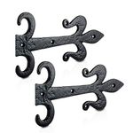 XFORT 264mm Black Antique Fleur De LYS Hinge Front, Cast Iron Gate Hinges, Decorative Hinges, Vintage Shed Door Hinge, Ornamental Tee Hinges, Rustic T Hinges, External Black Door Hinges [1 Pair]