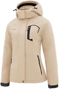 GEMYSE Women's Ski Snow Jacket Warm Winter Waterproof Coat Snowboard Rain Jacket Hooded Windproof Windbreaker（Beige,Small）