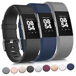 Vancle Replacement Bands Compatible for Fitbit Charge 2 Bands, Soft Silicone Accessory Strap for Fitbit Charge 2 Small Large, No Tracker (003, 3PC(Black+Blue+Grey), Small)