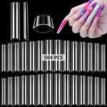 XXL No C Curve Nail Tips for Acrylic Nails Professional 504Pcs, Straight Square Clear Nail Tips Half Cover Long Fake Nails False Nails, Ballerina Shaped French Nails for Nail Salon and DIY Nail Art