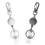 IBOVODI 2 Pack Metal Retractable Badge Holder Reel with Key Ring Carabiner Key Chain Rings for Nurse,Teacher,Student,Office Workers (Silver,Black)