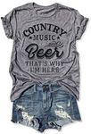 Country Music and Beer Funny Drinking Shirt for Women Summer Vacation T Shirts Vintage Country Shirts Tops, Grey, Medium