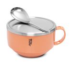 Jaypee Plus Stainless Steel Solid Soup Container/Bowl with Steel Lid & Steel Spoon with Holder Orange