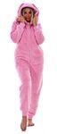 Keanu Womens Thick Snuggle Hooded Onesie - Luxury Warm Fleece Novelty Onesie with Long Bunny Ears - Sizes 8-20 (Pink, 20-22)