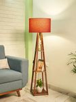 Crosscut Furniture Wooden Floor Lamp with Shelf (Lily Red). LED Bulb Included- Diwali Decoration Items