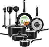 NutriChef 13-Piece Nonstick Cookware - Heat Resistant Kitchen Ware Set w/Saucepan, Frying Pans, Cooking Pots, Casserole, Lids, Ladle, Fork, Strainer - NCCWA13, Black