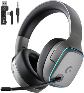 Gvyugke 2.4GHz Wireless Gaming Headsets for PS5, PS4, PC, Switch - Bluetooth 5.3 Gaming Headphones with Noise Canceling Mic, 7.1 Surround Sound, 70H Battery, Blue Lighting - Space Gray