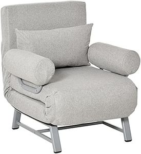HOMCOM Poltrona Letto Singolo con Schienale Reclinabile 5 Livelli con Cuscino Extra, Tessuto e Metallo, 73x60x81cm, Grigio