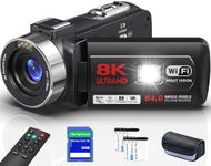 Delmodes Camcorder 8K 64MP 18X Digital Zoom WIFI Video Camera for YouTube 3.0 Inch UHD Touchscreen IR Night Vision Vlogging Camera with 32GB SD Card, Remote Control and Two Batteries