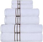 Superior Hotel Collection 900 Gram, 100% Premium Long-Staple Combed Cotton 6 Piece Towel Set, White with Latte Border