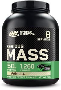 Optimum Nutrition Serious Mass, Weight Gainer Protein Powder, Mass Gainer, Vitamin C and Zinc for Immune Support, Creatine, Vanilla, 6 Pound (Packaging May Vary)