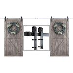 SMARTSTANDARD 13 FT Double Barn Door Hardware Kit, Sliding Door Track-Smoothly and Quietly -Includes Detailed Installation Fit 36"-40" Wide Door Panel(J Shape Hanger) Black