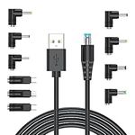 USB Cable, DC 5V Power Cord, USB to DC 5.5x2.1mm Plug Charging Cable with 10 Tips (Micro USB,Type-C,Mini USB,2.5x0.7, 3.0x1.0, 3.5x1.35, 4.0x1.7, 4.8x1.7, 5.5x2.5, 5.5x1.7) Power Cable, 6.5ft, LAP POW