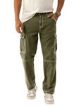 Bene Kleed Cargo Trousers for Men|Men Olive Overdyed Relaxed Fit Solid Cargo Trouser with Contrast Stitch | 100% Cotton Comfortable and Trendy