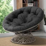 Bme Ergonomic Wicker Papasan Chair with Soft Thick Density Fabric, High Capacity Steel, 360 Degree Swivel for Living, Bedroom, Reading Room, Lounge, Black Cushion - Gray Frame