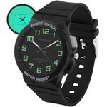 Ayybboo Kids Watch,50M Waterproof,Easy to Read Children's Watch with Light,Children Analogue Quartz Watch for Boys,Girls and Teenagers,for Ages 6-15 (Black)