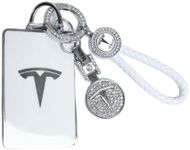 Tesheer for Tesla Key Card Holder Bling Key Chain fit Tesla Card Key Holder for Model S/X/3/Y Cybertruck Card Key Holder for Tesla Keychain Crystal Key Card Protective Key Fob Tesla Accessories, White