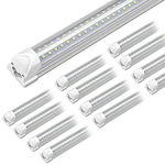 Kihung (12-Pack) 8ft LED Shop Light Fixture, 75W, 9750lm, 6000K, T8 Shop LED Tube, Linkable LED Shop Lights 8 Foot for Garage, Warehouse, V Shape, 8’ LED Strip, Clear Lens, Hardwired Installation