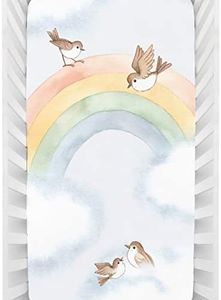 Rookie Humans 100% Cotton Sateen Fitted Crib Sheet: Rainbow and Birds. Modern Nursery, Use as a Photo Background for Your Baby Pictures. Standard Crib Size (52 x 28 inches)