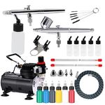 SAGUD Air Brush Kit with Compressor, Airbrush Gun 0.3 0.5 mm with Accessories Nozzle Needle Hose Holder Bottles and Acrylic Paint Set for Professional Painting