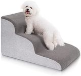 Uross Dog Stairs for Small Dogs- Dog Steps Stairs Ramps for High Bed Couch, High Density Foam Pet Steps Stairs for Dogs to Get on Bed, 3 Tiers Cat Doggy Steps Ramps for Joint Pain Dog(Gray)