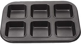 HUSAINI MART Loaf Pan,Brownie Cake Pan, 6-Cavity Non-Stick Square Muffin Pan Blondie Bakeware, Heavy Duty Carbon Steel Pan for Oven Baking -Gray