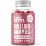 Collagen Gummies – High Strength Marine Collagen Supplement – Advanced Superior Type 1 Hydrolysed Collagen Peptides – Triple Strength Pure Formulation Collagen Gummies – 60 Gummies – Free Soul