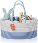 KiddyCare Baby Diaper Caddy Organizer Basket with Dividers, Car Basket Organizer Cart for Storage Portable Woven Diaper Caddy for Changing Table Nappy Caddy Tote Bag for Baby Stuff Blue X-Large