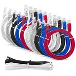 Multi Cable SLIM FLAT 1m Cat6 RJ45 Ethernet Network Patch Lan cable - Multi Coloured "10 Pack" - 1 meter + 15 Cable ties