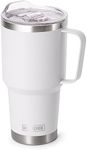 koodee 30 oz Tumbler with Lid and Straw, Stainless Steel Double Wall Insulated Travel Mug Water Tumbler with Handle (White)