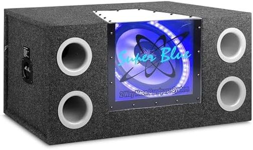 Pyramid 12" 1200W Car Audio Subwoofer - 2 Way Neon Bandpass Speaker System w/Blue Lights, DC 12V Input/4 Ohm/32Hz-1KHz Freq.Res w/Plexi-Glass Front Window & Silver Polypropylene Cone