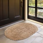 HOMEMONDE Reversible Oval Jute Area Rug - Hand Woven Natural Fiber - Farmhouse Braided Rugs for Entryway/Front Door/Porch/Meditation Mat/Home Decor (2.3 x 4 ft, Natural)