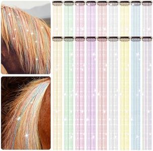 Juexica 18 Pcs Horse Bling Accessory Clip in Hair Extensions for Mane and Tail Tack Horse Stuff Pony Hair Tinsel for Real Horses Western Bride Horse Lover and Girls Birthday, Vivid Color