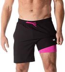 Third Wave Swim Trunks with Compression Liner - Men's Premium 7 Inch Inseam Quick Dry Swim Shorts for Beach and Swimming, Black, X-Large