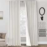 PANELSBURG 120 Inch Curtains 2 Panel Set,Blackout Pleated Hooks Faux Linen Black Out Extra Long Curtains for Living Room,52 Wide by 120 in Length,Off Pearl White