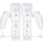 2 Sets Remote Controller for Wii, TechKen Replacement Remote Built-in Motion Plus Controller and Nunchuck (2 White)