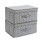 HomeStorie Canvas Wardrobe Storage Boxes with Lid, Pack of 2, 40x30x20 cm (AR-1630 * 2, Grey)