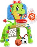 Move2Play, Giraffe Basketball Hoop & Soccer Goal Activity Center | 30+ Sounds & Songs + 5 Lights | 1 2 3 Year Old Birthday Gift for Boys and Girls | Toy for Baby & Toddlers (Dinosaur)
